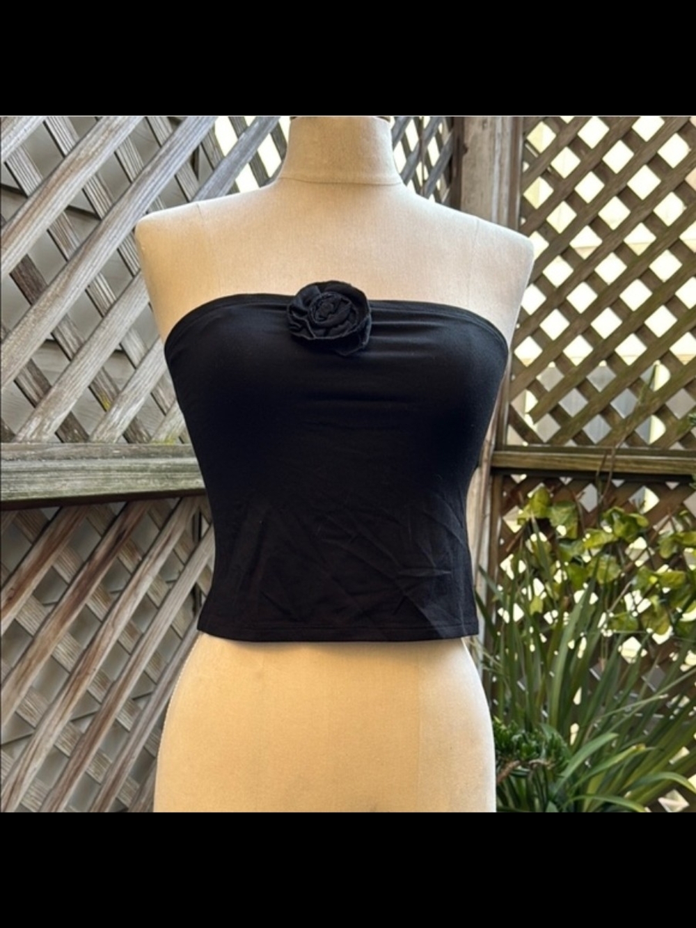 Black Strapless Rosette Tube Crop Top